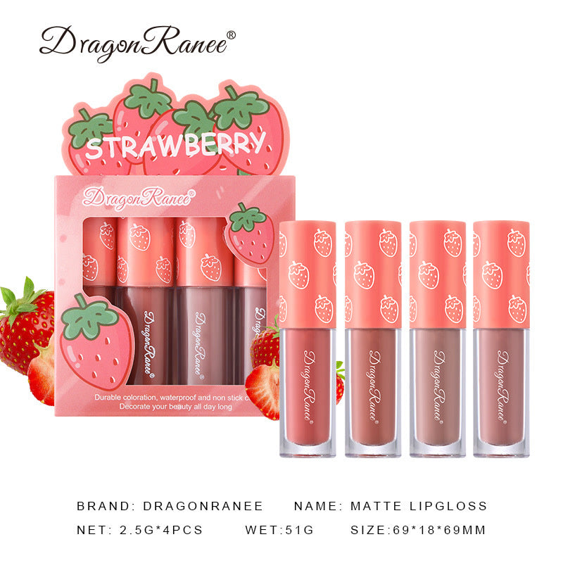 Mini Velvet Matte Lip Gloss Set, 4-Piece Non-Fading, Non-Stick Cup, Long-Lasting Fruit Scented Lip Tint, Smooth and Lightweight